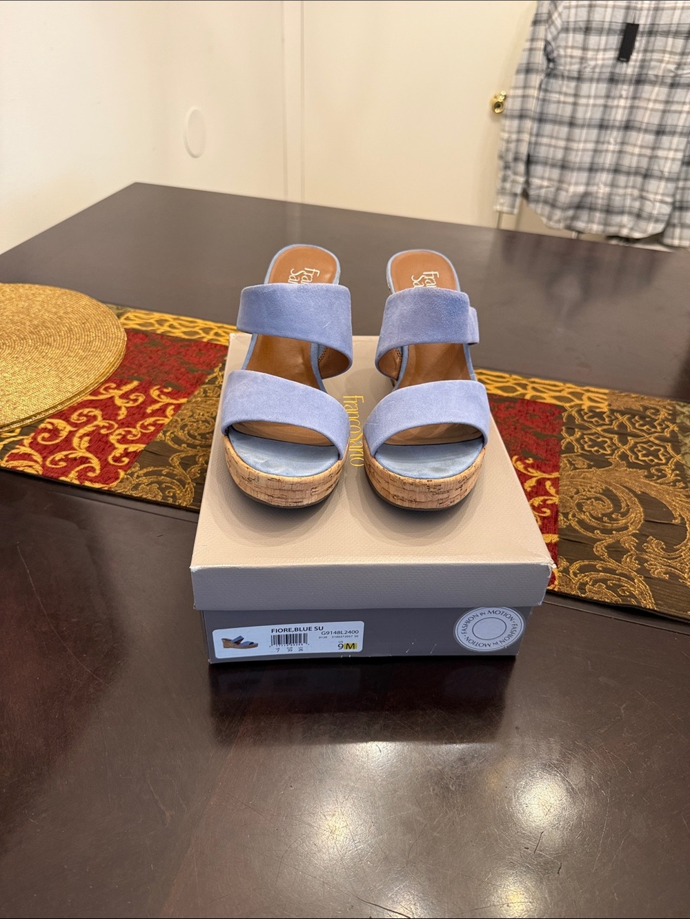 Seychelles Light Blue Suede Cork Wedge Sandals